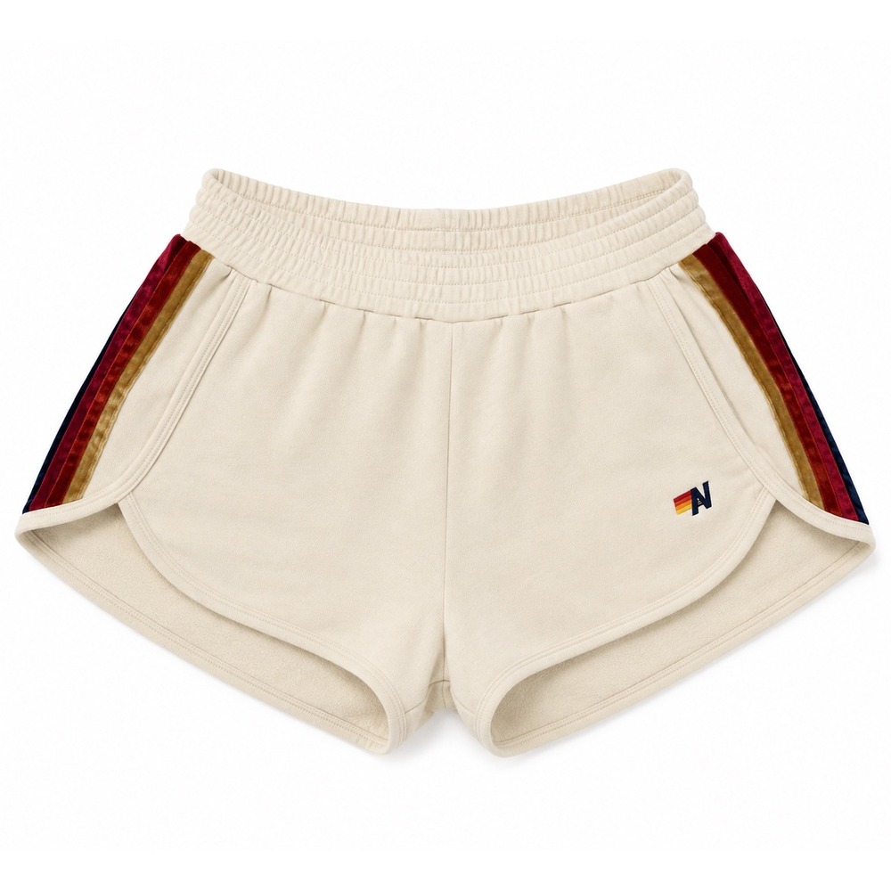Aviator Nation Women‎ Velvet Stripe Sweat Shorts Cream Rainbow Retro Fleece XS